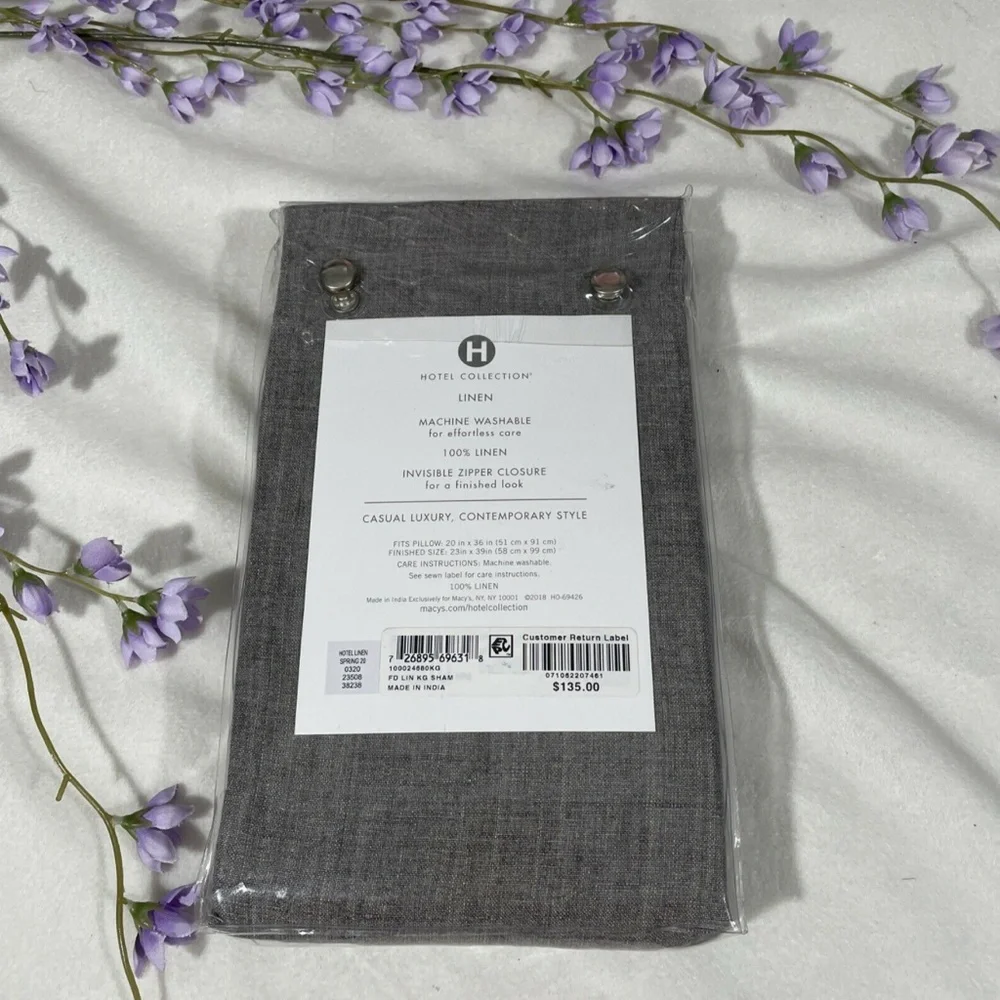 NIB [ 1 King ] Pillow‎ Sham for Hotel Collection Linen in Grey